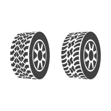 Karikatür siluet siyah lastik veya tekerlek Icon Set. Vektör