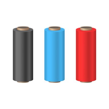 Gerçekçi 3d kaydırma plastik Streç Film karanlık, mavi ve kırmızı küme ayrıntılı. Vektör