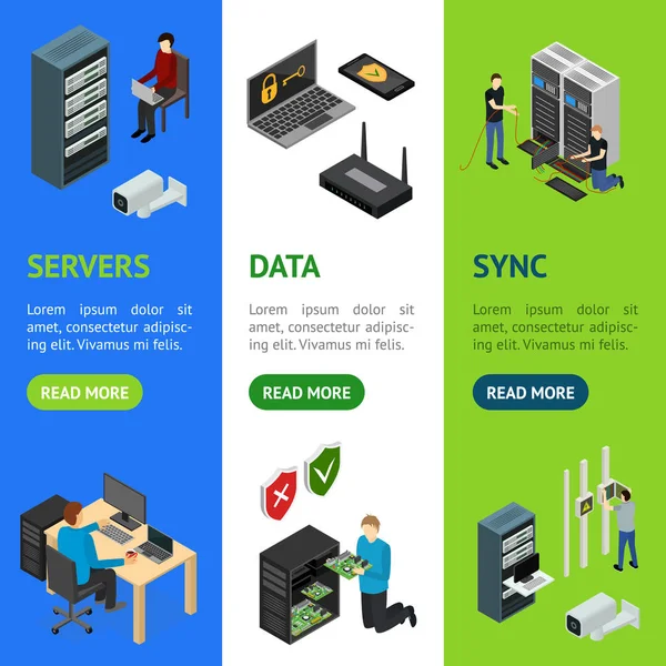 Servidor Hardware Banner Vecrtical Set Isometric View. Vetor —  Vetores de Stock