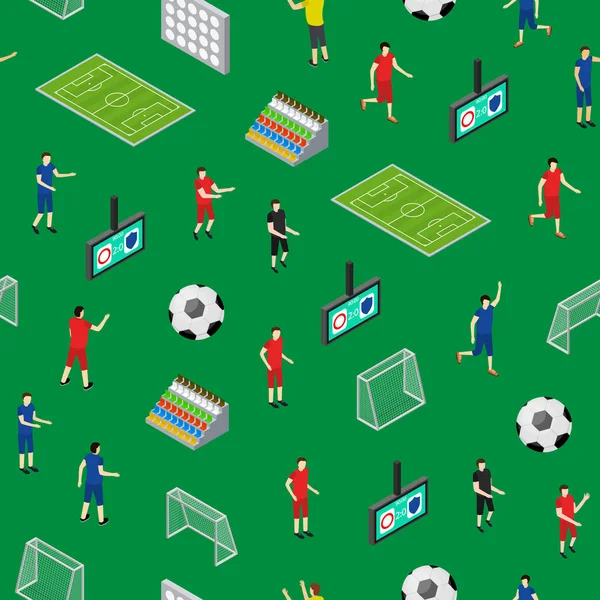 サッカー スタジアムの競争のシームレスなパターン背景の等角投影ビュー。ベクトル — ストックベクタ