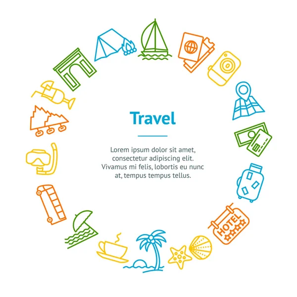 Travel and Tourism Thin Line Banner Card Circle (en inglés). Vector — Vector de stock