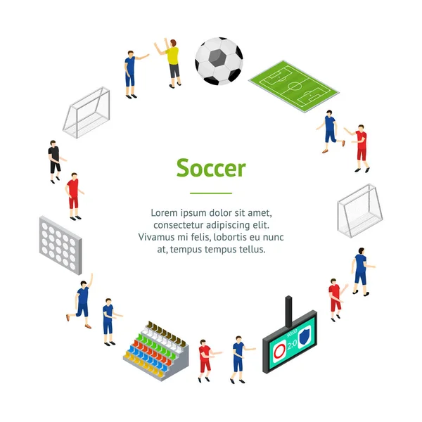 Soccer Banner Card Circle Isometric View (em inglês). Vetor — Vetor de Stock