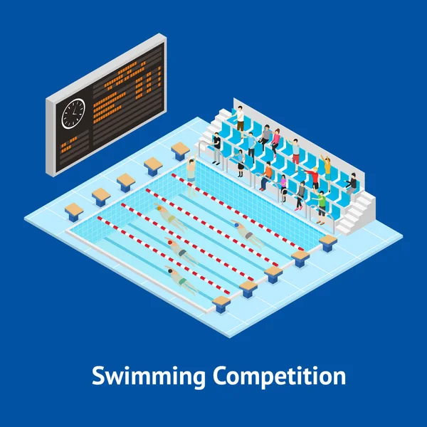 Schwimmwettbewerb Konzeptkarte 3d isometrische Ansicht. Vektor — Stockvektor