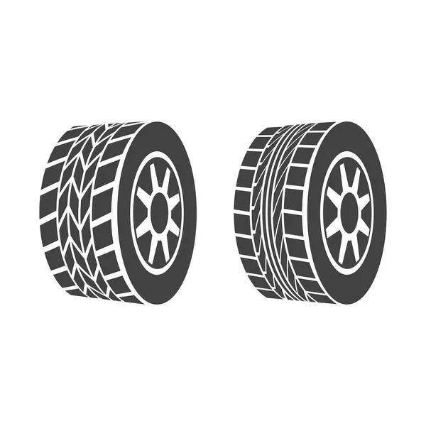 Desenhos animados Silhouette Black Tire ou Wheel Icon Set. Vetor — Vetor de Stock