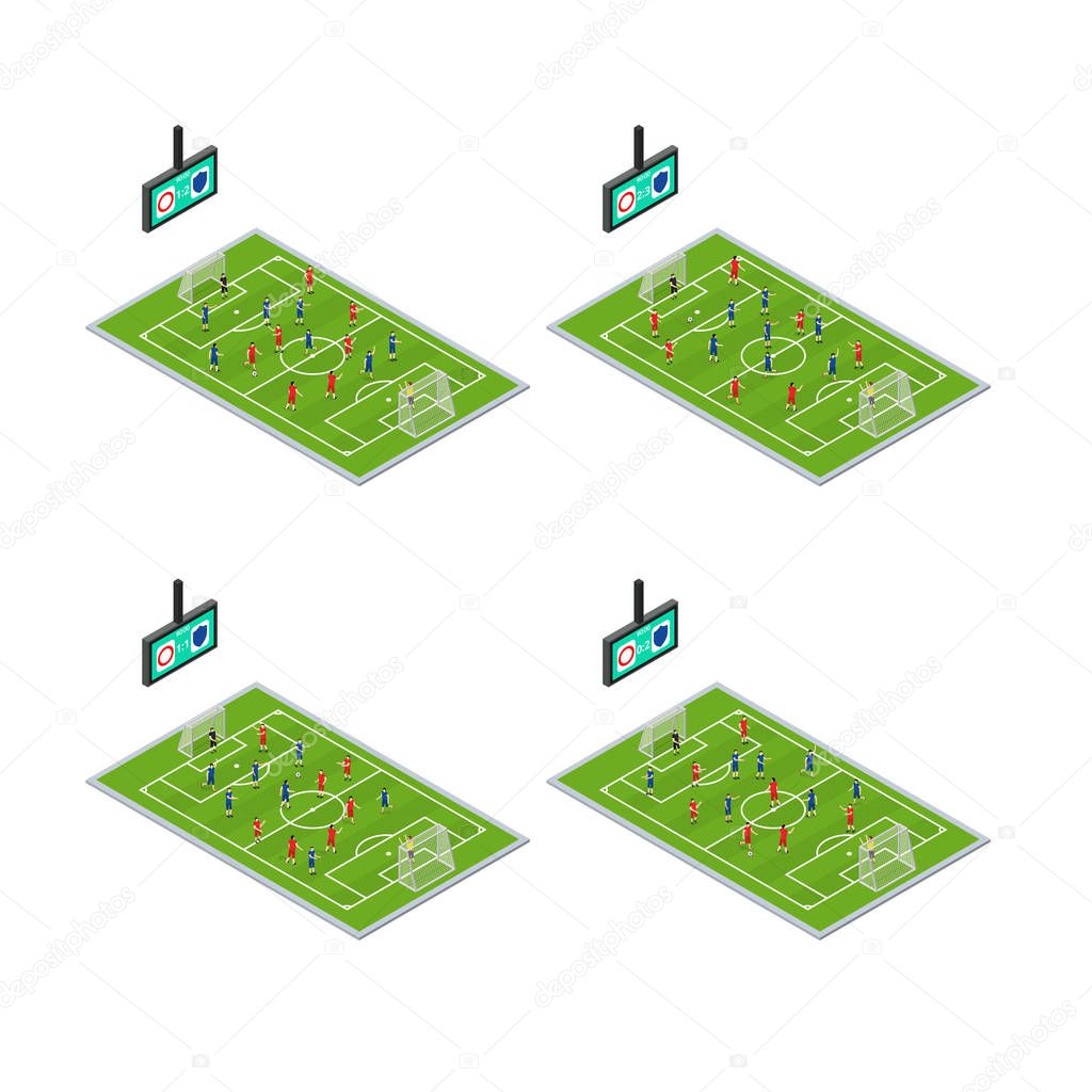 Soccer Stadium Competition Icons Set Isometric View. Vector