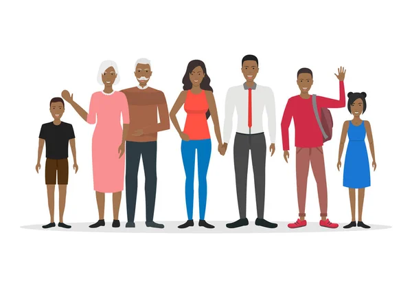 Personaggi dei cartoni animati Gente afroamericana Famiglia Set. Vettore — Vettoriale Stock