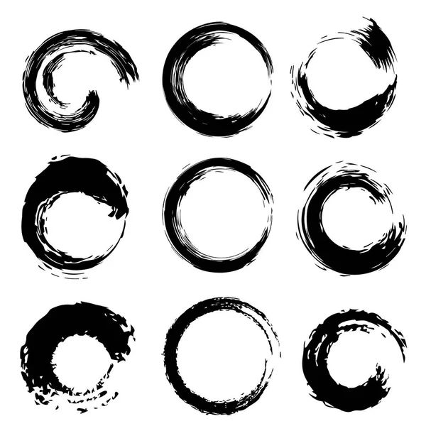 Black Circles Shape Brush Strokes Set. Vector — Stock Vector