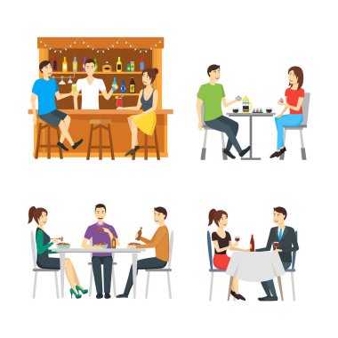 Karikatür kişi Restoran kümesindeki karakterleri. Vektör