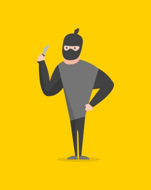 Sarı bir arka plan üzerinde çizgi film haydut karakteri. Vektör