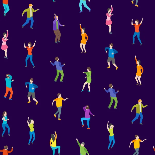 Ізометричні Танцюючі Люди Персонажі Безшовний Візерунок Тло. Векторні — стоковий вектор