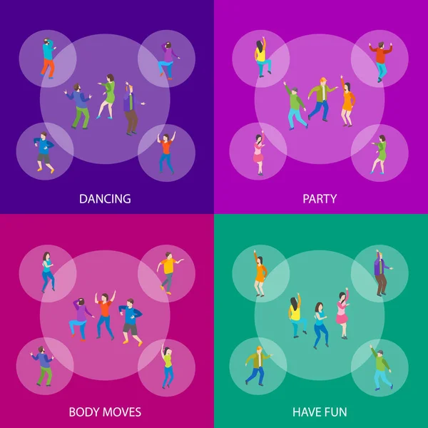 Isometrisch personen personages Banner Set Dancing. Vector — Stockvector