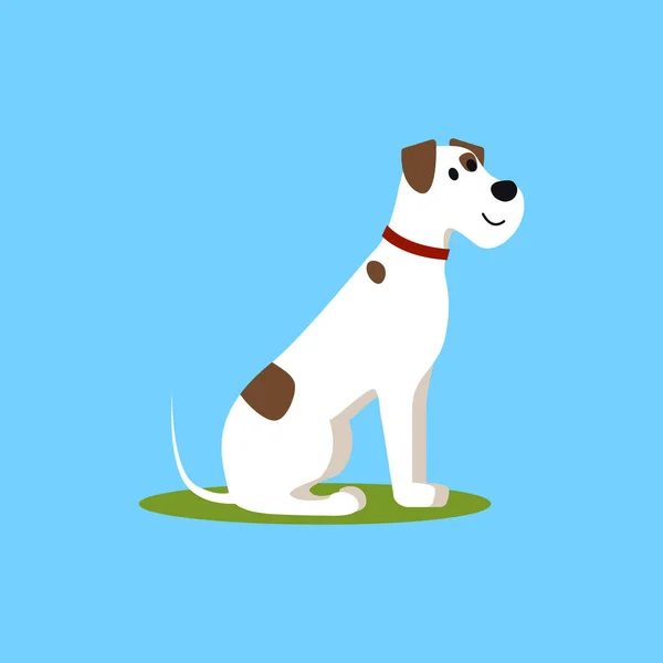 Cartoon Color Funny Puppy di Green Grass. Vektor - Stok Vektor