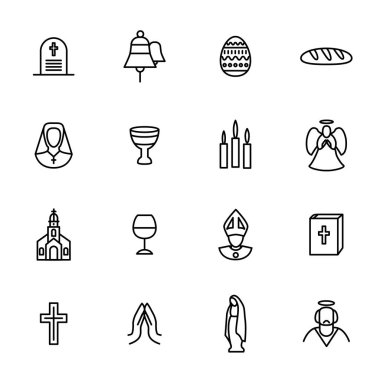 Christian siyah ince çizgi Icon Set imzalar. Vektör