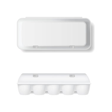 Gerçekçi detaylı 3d beyaz boş Plastik Konteyner yumurta şablon Mockup için ayarlayın. Vektör