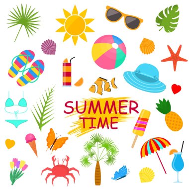 Yaz saati Poster renk öğeleri kümesi. Vektör