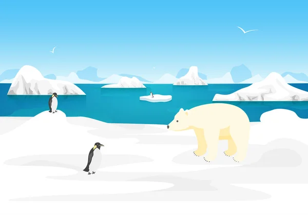 Arktyczny lód kreskówka pejzaż scena odkryty. Wektor — Wektor stockowy