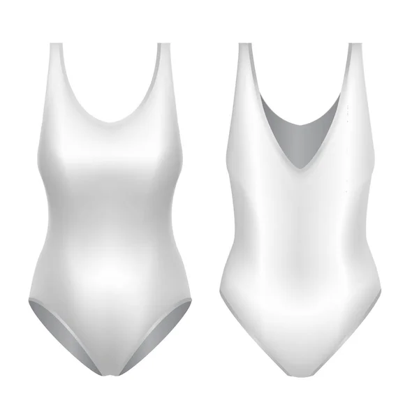 Realista detallado 3d blanco en blanco traje de baño mujer plantilla conjunto de burla. Vector — Vector de stock