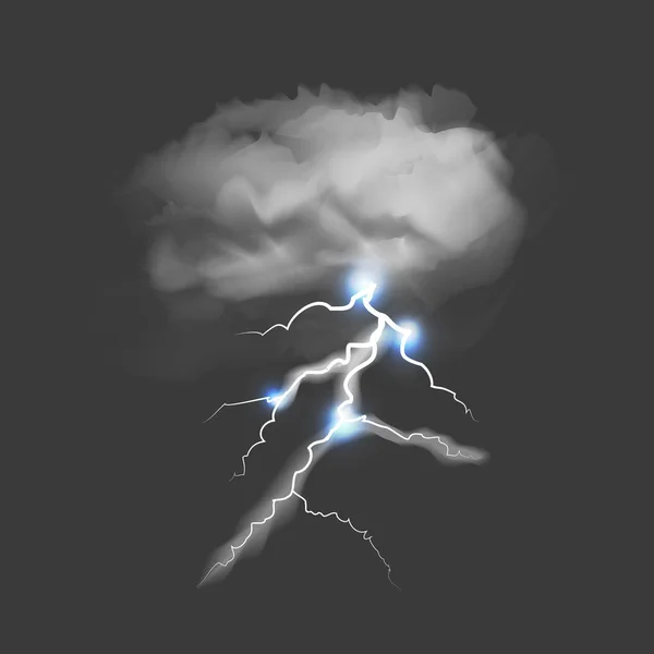 Realistické detailní 3d počasí Thunder na šedém pozadí. Vektor — Stockový vektor