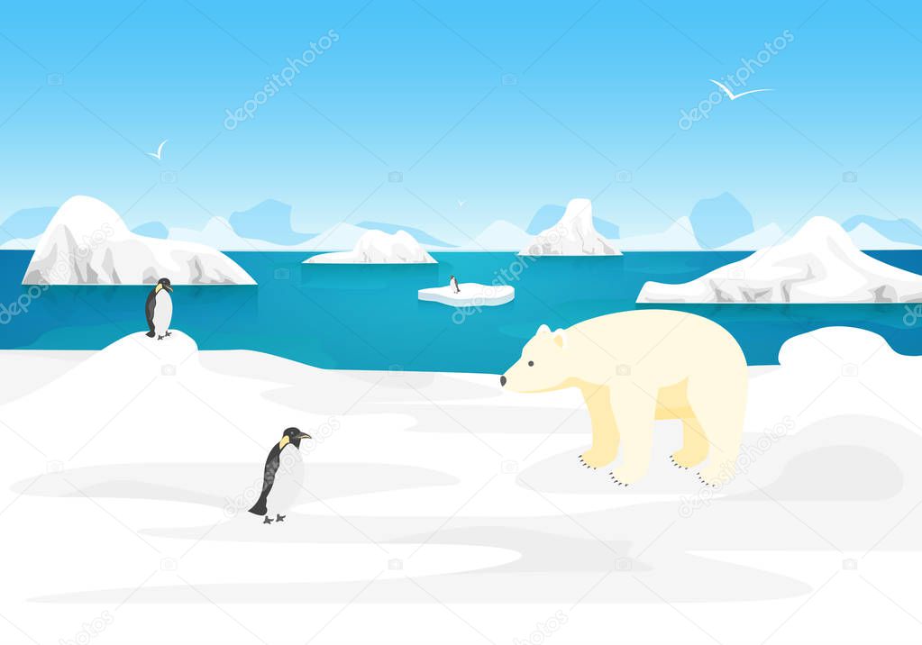 Cartoon Arctic Ice Landscape Outdoor Scene. Vector