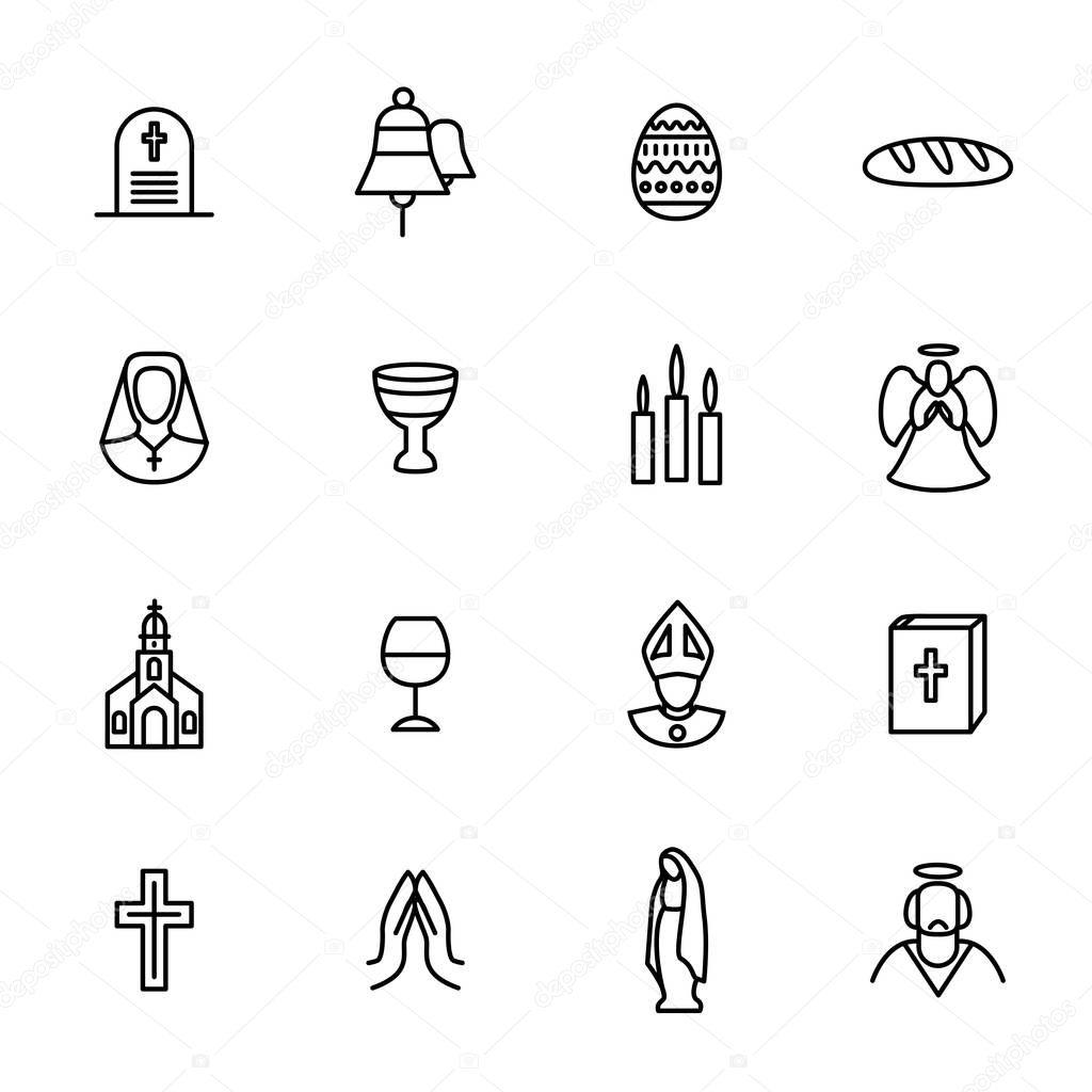 Christian Signs Black Thin Line Icon Set. Vector