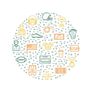 Amerikan futbolu ince çizgi yuvarlak tasarım şablonu. Vektör