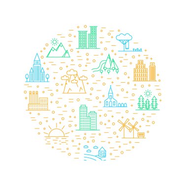 Kentsel sahne tasarım şablonu yuvarlak ince çizgi. Vektör