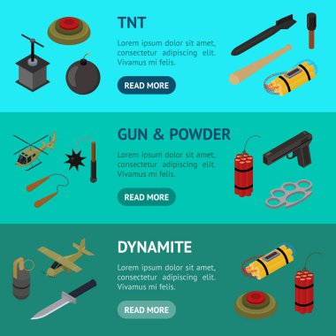 Silah 3d afiş yatay izometrik ayarla görüntüleyin. Vektör