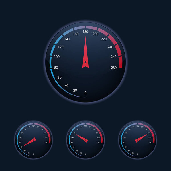 Рестайлинговый трехмерный спидометр в темноте. Вектор
