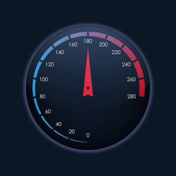 Рестайлинговый трехмерный спидометр в темноте. Вектор
