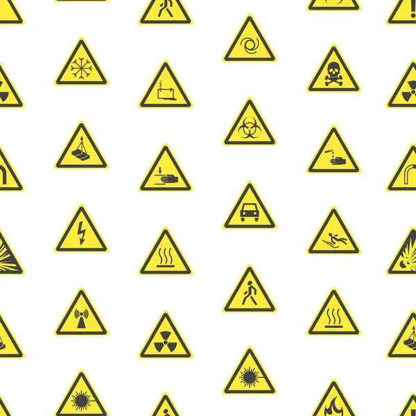 黄色警告危险标志无缝模式背景。向量 — 图库矢量图片