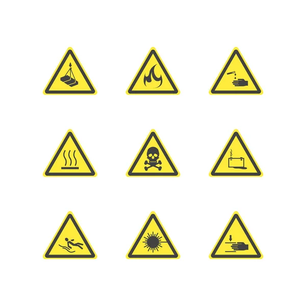 Gelbe Warnschilder werden aufgestellt. Vektor — Stockvektor