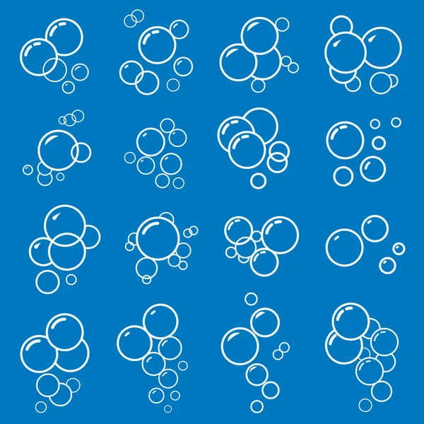 Buborékok fehér vékony vonal Icon Set-kék háttérrel. Vektor — Stock Vector