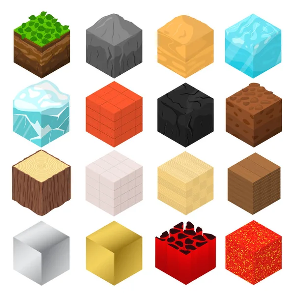 Mina cubos signos 3d icono conjunto de vista isométrica. Vector — Vector de stock