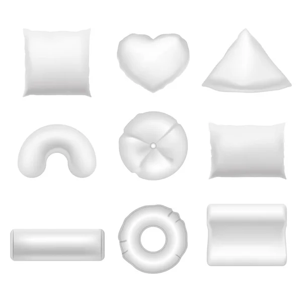 Ensemble de maquettes d'oreillers blancs blancs 3d détaillés réalistes. Vecteur — Image vectorielle