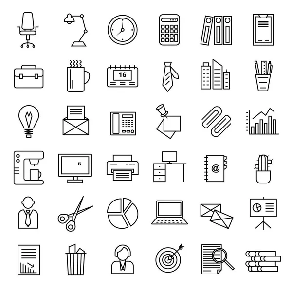 Office tekenen zwarte dunne lijn Icon Set. Vector — Stockvector