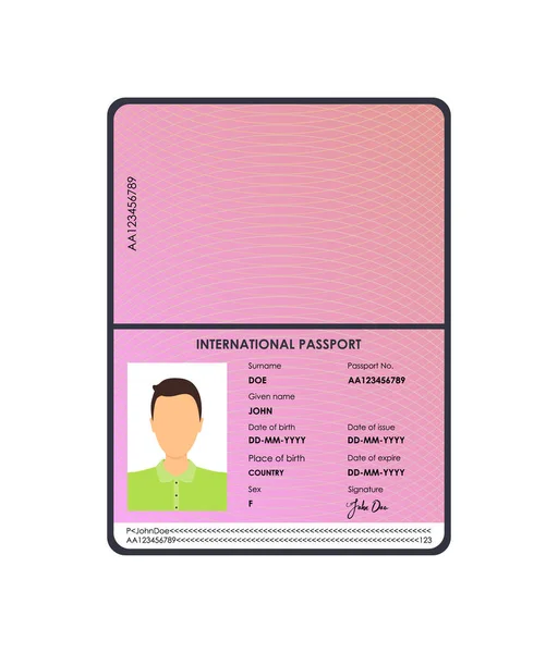 Caricatura Pasaporte Internacional Masculino para Turismo y Viajes. Vector — Archivo Imágenes Vectoriales