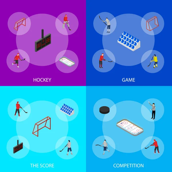 Buz hokeyi Arena rekabet kavramı 3d izometrik görünümü. Vektör
