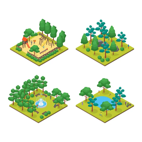 Green City Park Concept Set 3D Isometric View (em inglês). Vetor —  Vetores de Stock