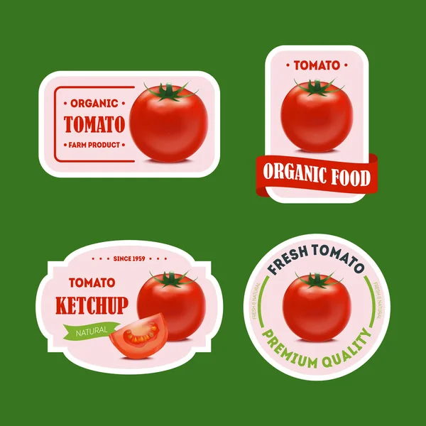 Cartoon Tomate Badges or Labels Set (en inglés). Vector — Vector de stock