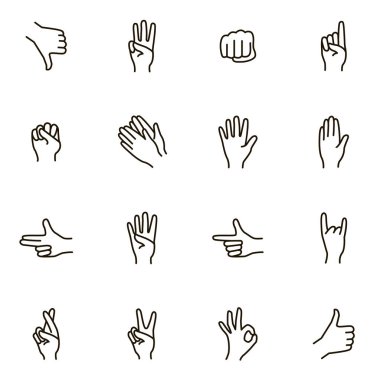 El jestleri işaretleri siyah ince çizgi Icon Set. Vektör