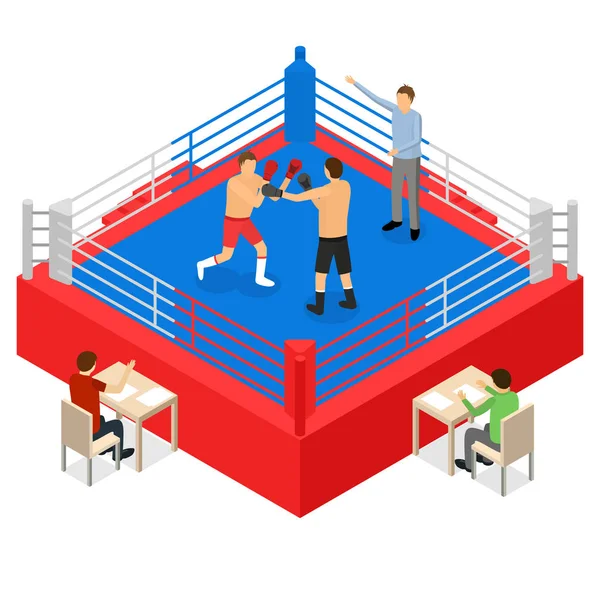 Anillo de Boxeo para Lucha Deportiva Concepto de Competición Vista Isométrica 3D. Vector — Archivo Imágenes Vectoriales