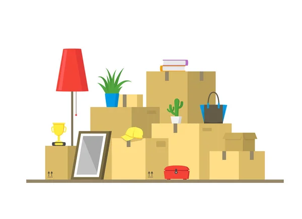 Cartoon Color Pile Boxes Moving Concept. Vecteur — Image vectorielle