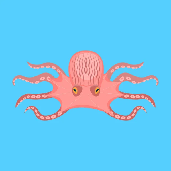 Cartoon Cute Octopus Character on a Blue. Vektor - Stok Vektor