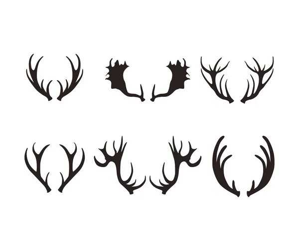 Conjunto de cuernos de ciervo de silueta negra de dibujos animados. Vector — Vector de stock