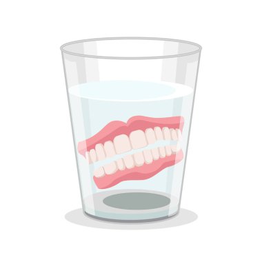 Realistic Detailed 3d Dentures in Glass. Vector clipart