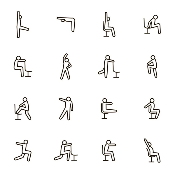 Sport Exercises for Office Signs Black Thin Line Icon Set. Vector — Stock Vector