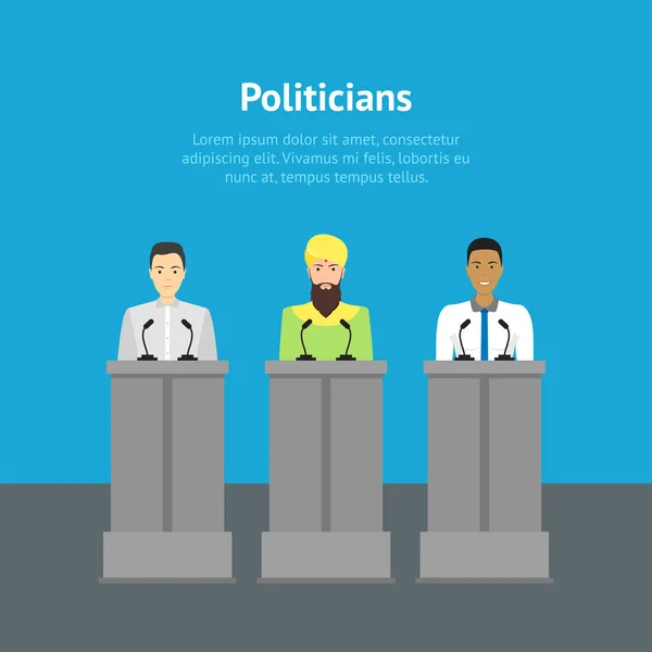 Cartoon verschillende nationaliteiten politici Card Poster. Vector — Stockvector