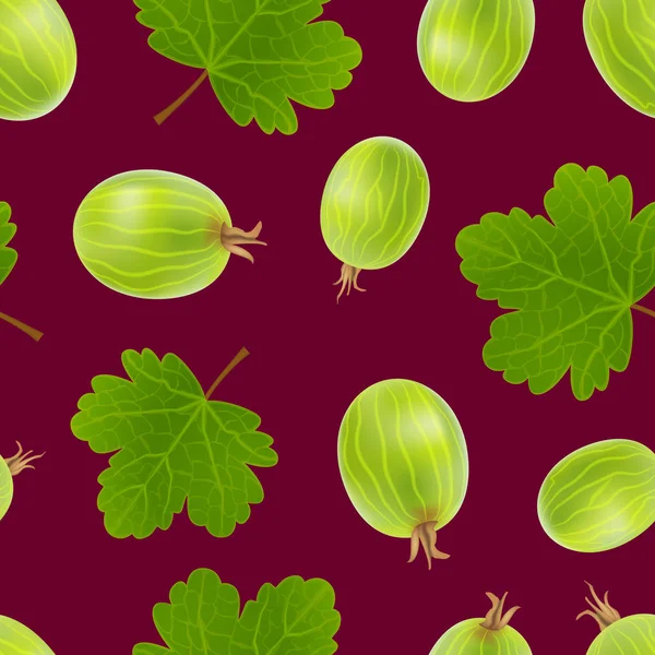 Realista detalhada 3d groselhas com folhas verdes sem costura padrão de fundo. Vetor — Vetor de Stock