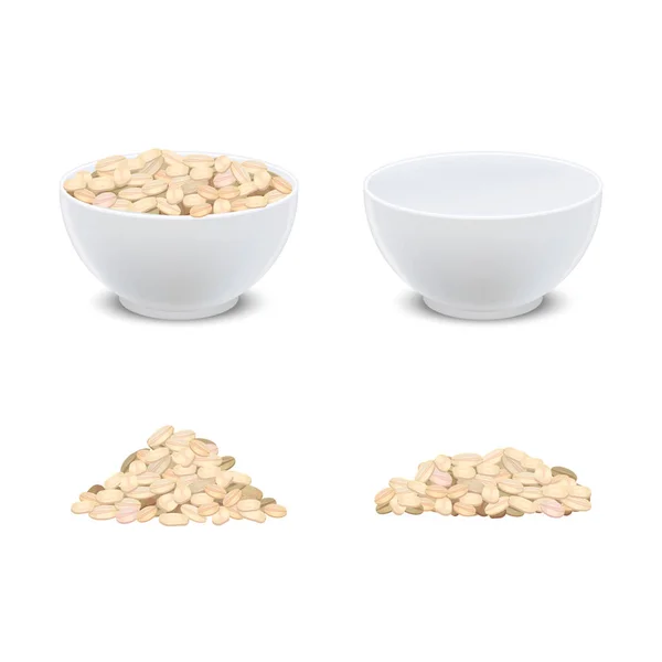 Realistico dettagliato 3d farina d'avena prima colazione e ciotola in ceramica bianca. Vettore — Vettoriale Stock