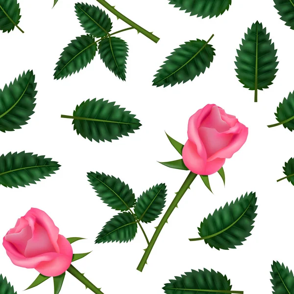 Realista detallado 3d flor rosa sin costura patrón de fondo. Vector — Vector de stock